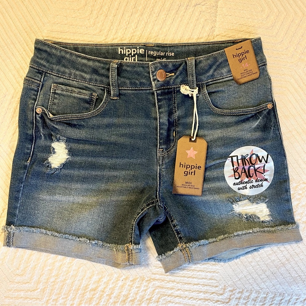 NWT Hippie Girl MIDI regular rise denim shorts, size 14